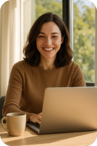 a woman sitting behind a laptop, edukas e-äri